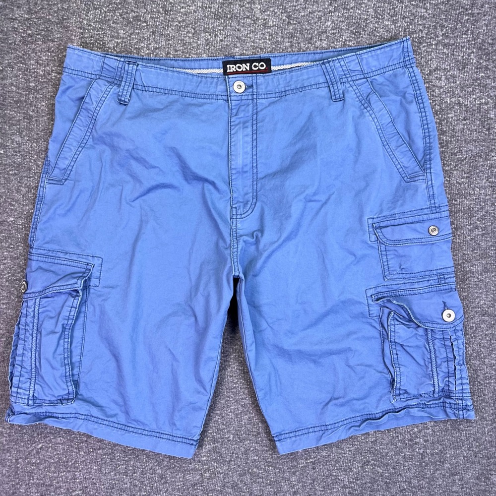Iron Co Shorts Men 38 Blue Cargo Utility Casual Cotton Blend Multi Pocket Hiking